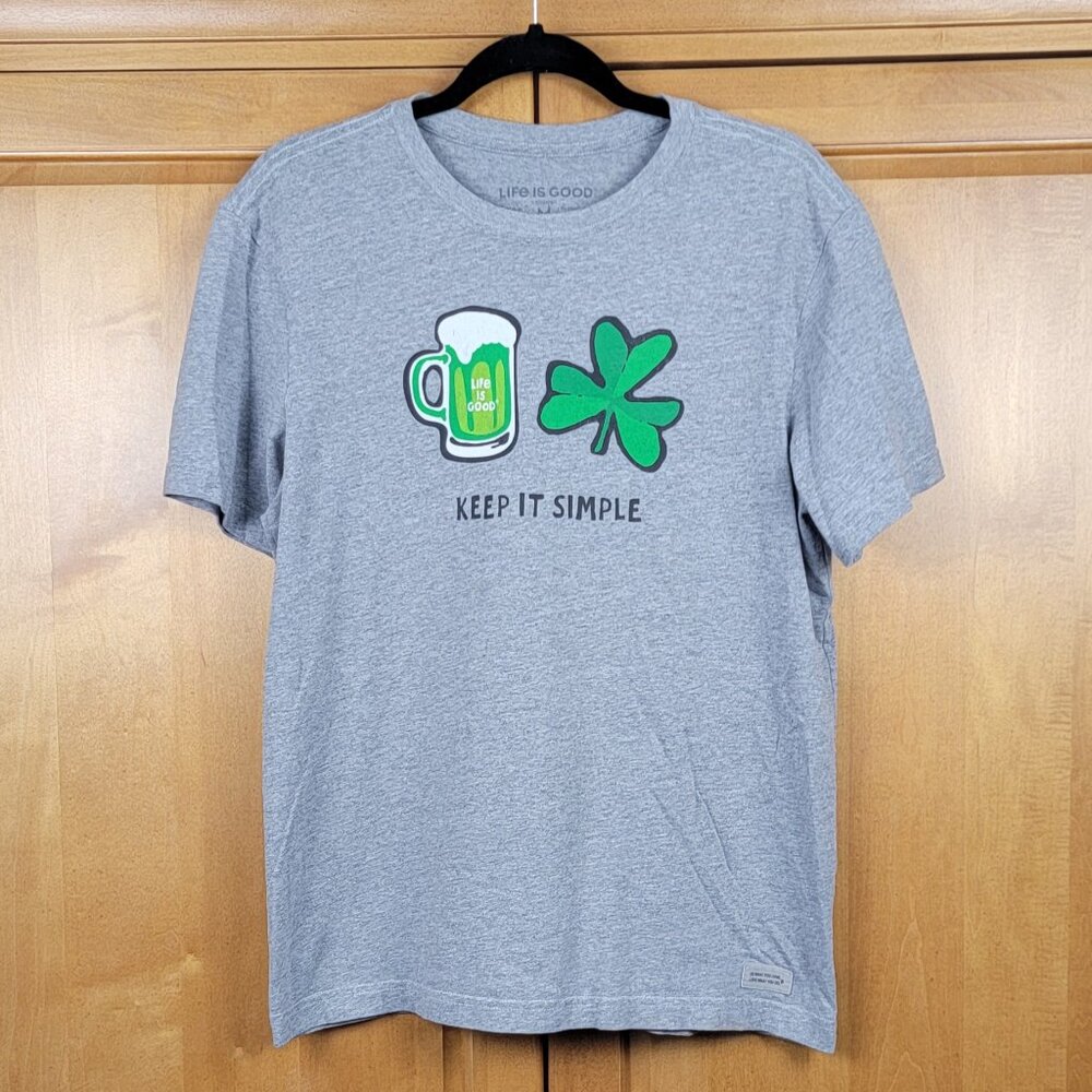 Life is Good Grey Short Sleeve  Keep It Simple St. Patty's Crusher Tee M - Picture 5 of 11
